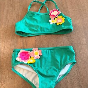 Mini Boden 4T Green Floral Two-Piece Swimsuit